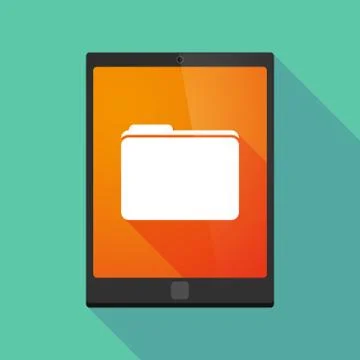 Long shadow tablet pc icon with a folder Stock Illustration