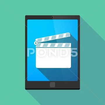 Long shadow tablet pc icon with a clapperboard Stock Illustration