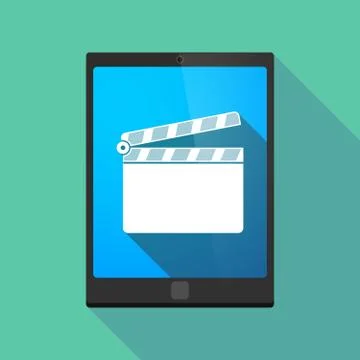 Long shadow tablet pc icon with a clapperboard Stock Illustration