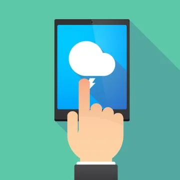 Long shadow tablet PC with a stormy cloud Stock Illustration