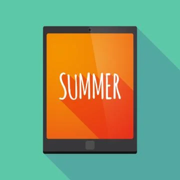 Long shadow tablet PC with    the text SUMMER Stock Illustration