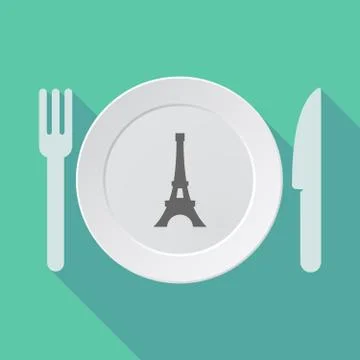 Long shadow tableware with   the Eiffel tower 스톡 일러스트