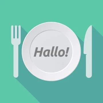 Long shadow tableware with  the text Hello! in the German language Stock Illustration