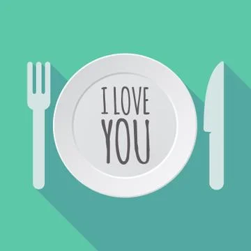 Long shadow tableware with    the text I LOVE YOU Stock Illustration