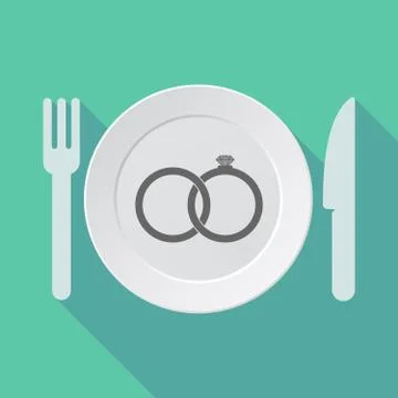 Long shadow tableware with  two bonded wedding rings Stock Illustration