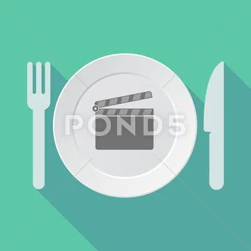 Long shadow tableware vector illustration with a clapperboard Stock Illustration