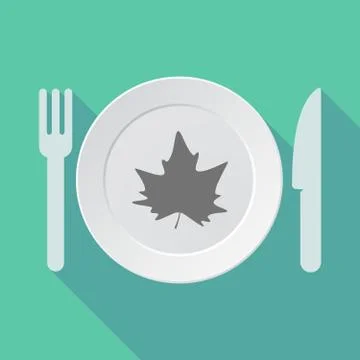 Long shadow tableware vector illustration with an autumn leaf tree Stock Illustration