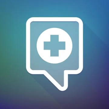 Long shadow tooltip icon on a gradient background  with a round pharmacy sign Illustrazione stock