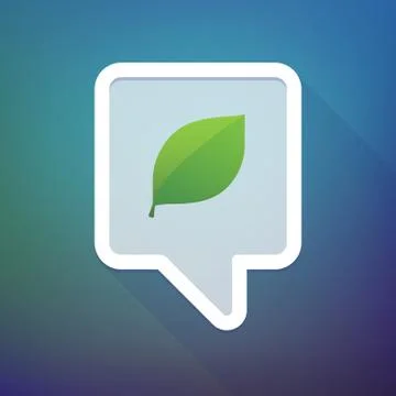 Long shadow tooltip icon on a gradient background  with a green  leaf Stockillustratie