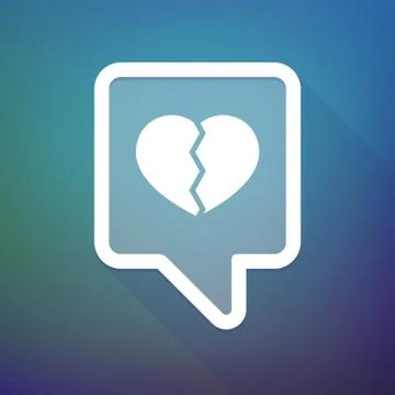 Long shadow tooltip icon on a gradient background  with a broken heart Illustrazione stock