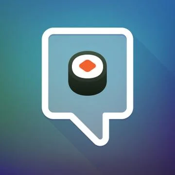 Long shadow tooltip icon on a gradient background  with a piece of sushi maki Illustrazione stock