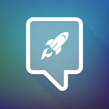 Long shadow tooltip icon on a gradient background  with a rocket Illustrazione stock