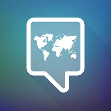 Long shadow tooltip icon on a gradient background  with a world map Stock Illustration