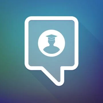 Long shadow tooltip icon on a gradient background  with a student Stock Illustration