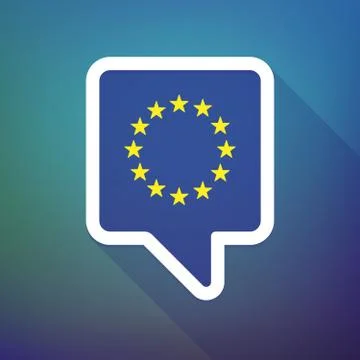 Long shadow tooltip icon on a gradient background  with  the EU flag stars Illustrazione stock