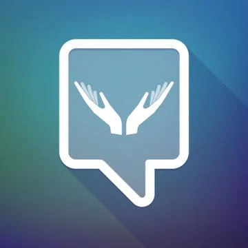 Long shadow tooltip icon on a gradient background  with  two hands offering Stockillustratie