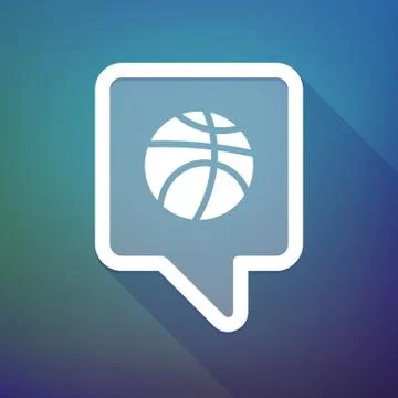 Long shadow tooltip icon on a gradient background  with  a basketball ball Stockillustratie