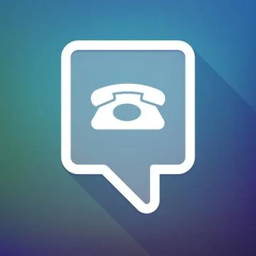 Long shadow tooltip icon on a gradient background  with  a retro telephone si Stock Illustration