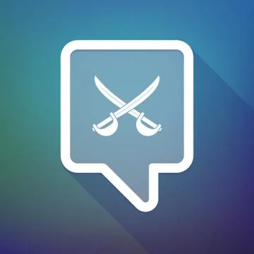 Long shadow tooltip icon on a gradient background  with  two swords crossed Illustrazione stock