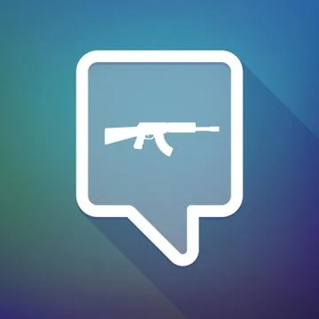 Long shadow tooltip icon on a gradient background  with  a machine gun sign 库存插图