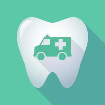 Long shadow tooth with  an ambulance icon Stock Illustration