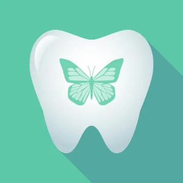 Long shadow tooth with a butterfly Stock Illustration