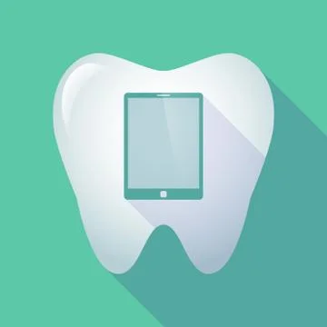 Long shadow tooth icon with a tablet computer 스톡 일러스트