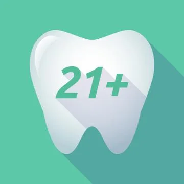 Long shadow tooth with    the text 21+ Stock Illustration
