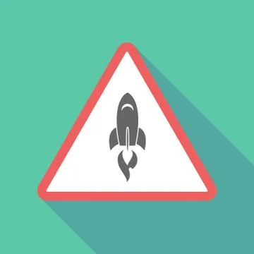Long shadow triangular warning sign icon with a rocket Stock Illustration