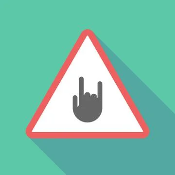 Long shadow triangular warning sign icon with a rocking hand 스톡 일러스트