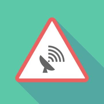 Long shadow triangular warning sign icon with a satellite dish 스톡 일러스트