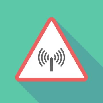 Long shadow triangular warning sign icon with an antenna 스톡 일러스트