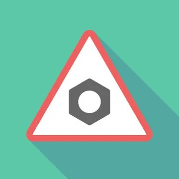 Long shadow triangular warning sign icon with a nut Stock Illustration