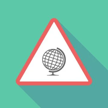 Long shadow triangular warning sign icon with  a table world globe Illustrazione stock