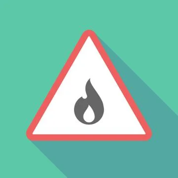 Long shadow triangular warning sign icon with a flame Stock Illustration