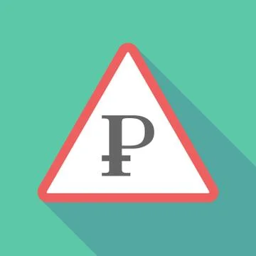 Long shadow triangular warning sign icon with a ruble sign Stock Illustration