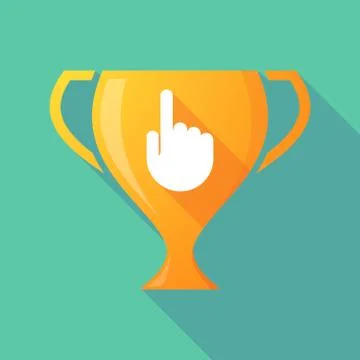 Long shadow trophy icon with a pointing hand Illustrazione stock