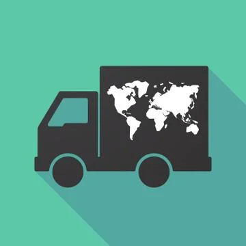 Long shadow truck with a world map Stock Illustration