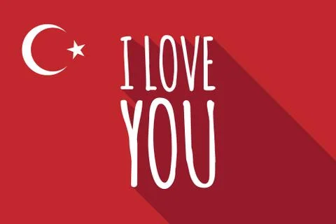 Long shadow Turkey flag with    the text I LOVE YOU Illustrazione stock