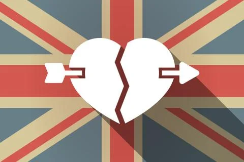 Long shadow UK flag with  a broken heart pierced by an arrow Stock Illustration