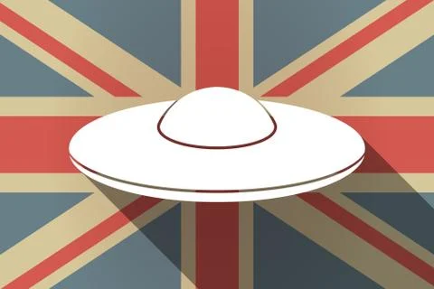 Long shadow UK flag with  a flying saucer UFO Stock Illustration