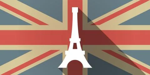 Long shadow UK flag icon with   the Eiffel tower Stock Illustration