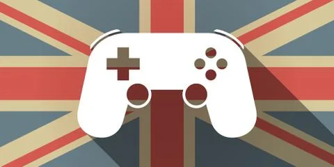 Long shadow UK flag icon with  a game pad Stock Illustration