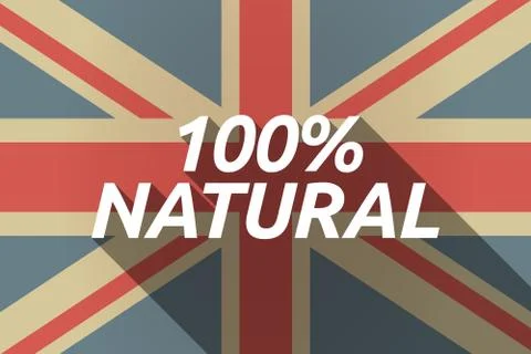 Long shadow UK flag with    the text 100% NATURAL Stock Illustration