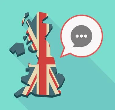 Long shadow UK map with a comic balloon Stock Illustration