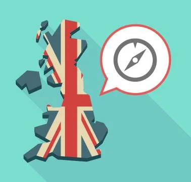 Long shadow UK map with a compass Stock Illustration