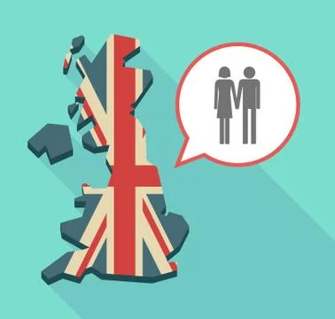 Long shadow UK map with a heterosexual couple pictogram Ilustração Stock