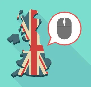 Long shadow UK map with a wireless mouse Stock Illustration