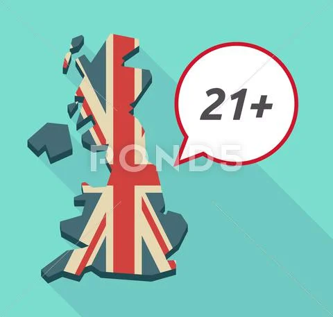 Long shadow United Kingdom map with the text 21+ Stock Illustration