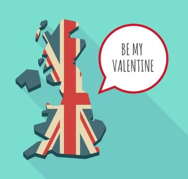 Long shadow United Kingdom map with    the text BE MY VALENTINE Stock Illustration